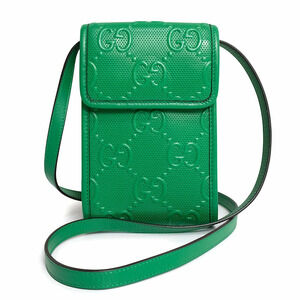 GUCCI GG Embossed Leather Green Shoulder Bag Crossbody